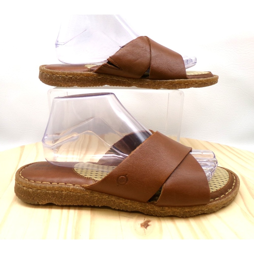 Born Basics Hana Slide Sandals Womens Brown Sz 10 Crossover Straps Leather